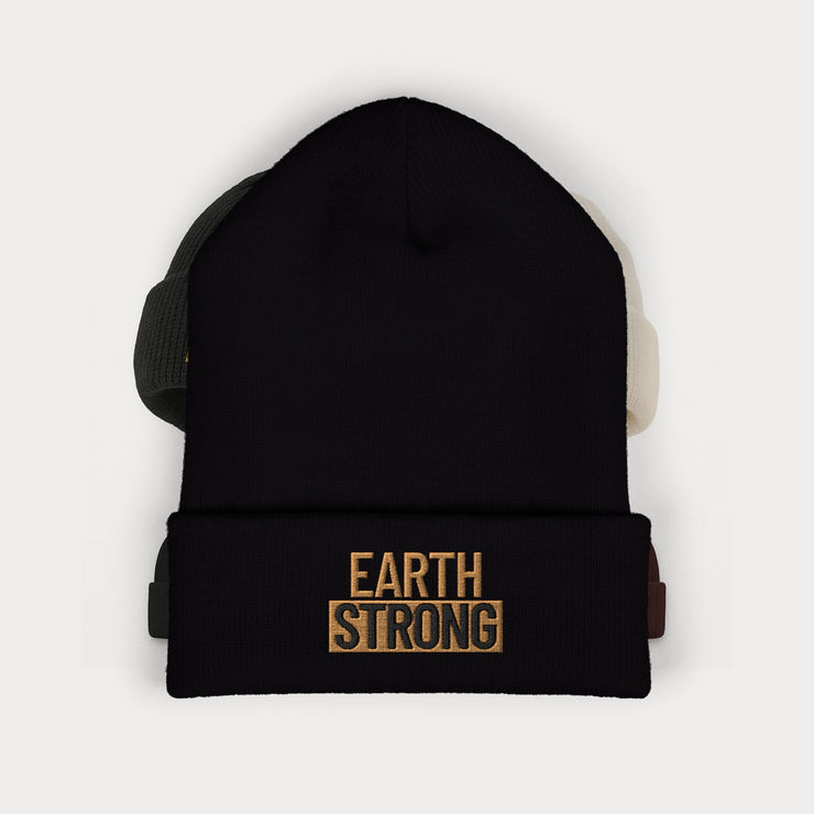 Earth Strong Embroidered Classic Cuffed Beanie, Winter Hat, Gift for Her, Warm Beanie, Cozy Accessory, Fashion Statement
