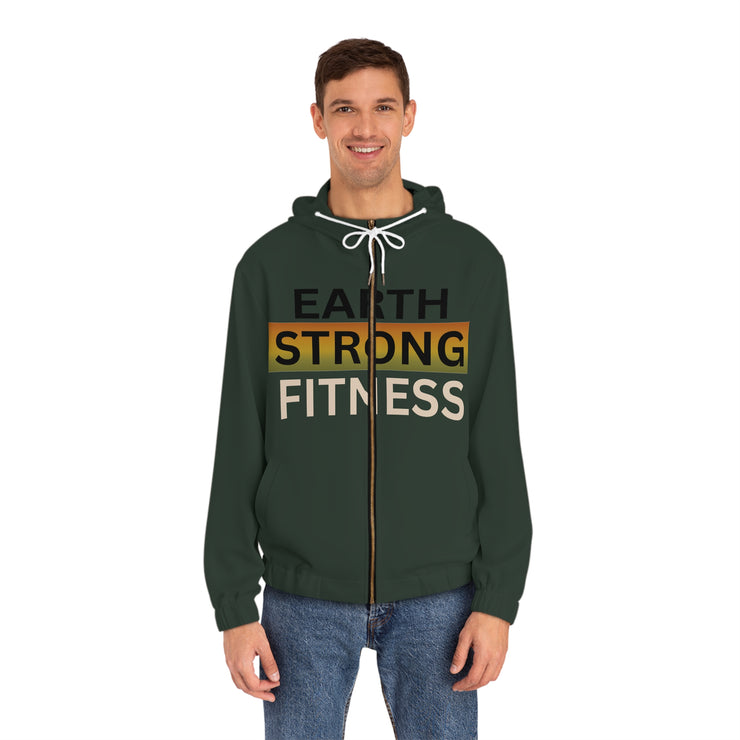 Earth Strong Fitness Hoodie - Men's Full-Zip, Activewear, Sports Jacket, Gym Gear, Eco-Friendly Apparel