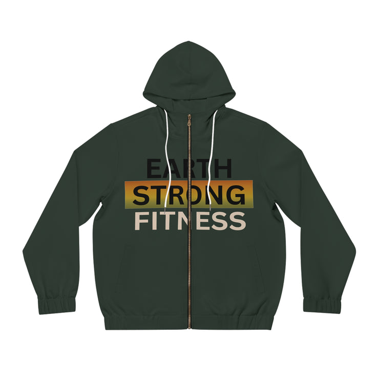 Earth Strong Fitness Hoodie - Men's Full-Zip, Activewear, Sports Jacket, Gym Gear, Eco-Friendly Apparel