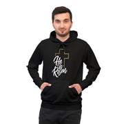 Athletic Hoodie featuring 'He is Risen' design, Religious Gift, Casual Wear, Workout Apparel, Easter Celebration, Faith-Inspired Clothing
