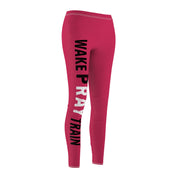 Womens Motivational Leggings - Wake Pray Train, Fitness Apparel, Casual Athleisure, Travel Pants, Yoga Wear