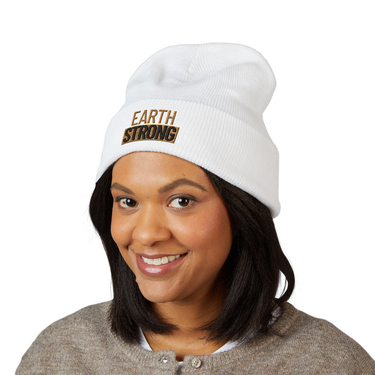 Earth Strong Embroidered Classic Cuffed Beanie, Winter Hat, Gift for Her, Warm Beanie, Cozy Accessory, Fashion Statement