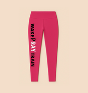 Womens Motivational Leggings - Wake Pray Train, Fitness Apparel, Casual Athleisure, Travel Pants, Yoga Wear