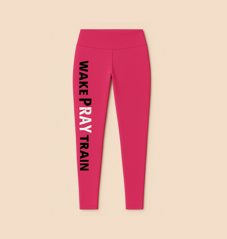 Womens Motivational Leggings - Wake Pray Train, Fitness Apparel, Casual Athleisure, Travel Pants, Yoga Wear