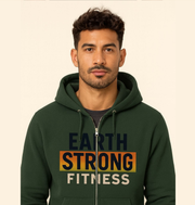 Earth Strong Fitness Hoodie - Men's Full-Zip, Activewear, Sports Jacket, Gym Gear, Eco-Friendly Apparel