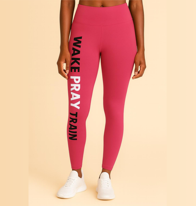 Womens Motivational Leggings - Wake Pray Train, Fitness Apparel, Casual Athleisure, Travel Pants, Yoga Wear