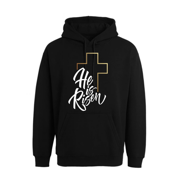 Athletic Hoodie featuring 'He is Risen' design, Religious Gift, Casual Wear, Workout Apparel, Easter Celebration, Faith-Inspired Clothing