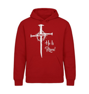 He Is Risen! Red Athletic Hoodie - Inspirational Workout Wear, Easter Gift, Faith-Based Apparel, Casual Hoodie, Religious Fitness Gear