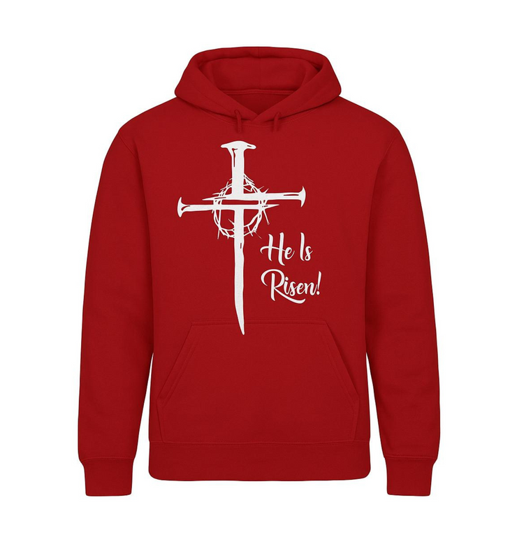 He Is Risen! Red Athletic Hoodie - Inspirational Workout Wear, Easter Gift, Faith-Based Apparel, Casual Hoodie, Religious Fitness Gear