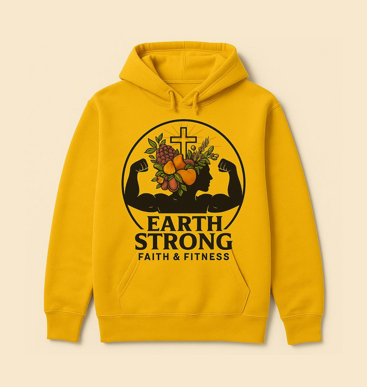 Earth Strong Athletic Hoodie - Faith & Fitness, Workout Hoodie, Gym Apparel, Activewear, Motivational Gear, Gift for Fitness Enthusiasts