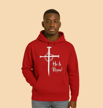 He Is Risen! Red Athletic Hoodie - Inspirational Workout Wear, Easter Gift, Faith-Based Apparel, Casual Hoodie, Religious Fitness Gear
