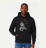 Athletic Hoodie featuring 'He is Risen' design, Religious Gift, Casual Wear, Workout Apparel, Easter Celebration, Faith-Inspired Clothing