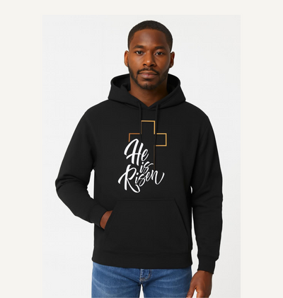 Athletic Hoodie featuring 'He is Risen' design, Religious Gift, Casual Wear, Workout Apparel, Easter Celebration, Faith-Inspired Clothing