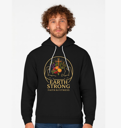 Faith & Fitness Hoodie, Earth Strong Motivational Apparel, AOP Sportswear, Inspirational Clothing, Modern Activewear