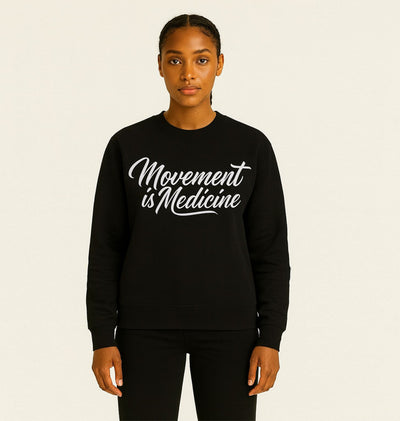 Movement is medicine Black Sweatshirt, Men's Crewneck Sweatshirt, Casual Workout Apparel, Gift for Fitness Enthusiasts, Gym Wear