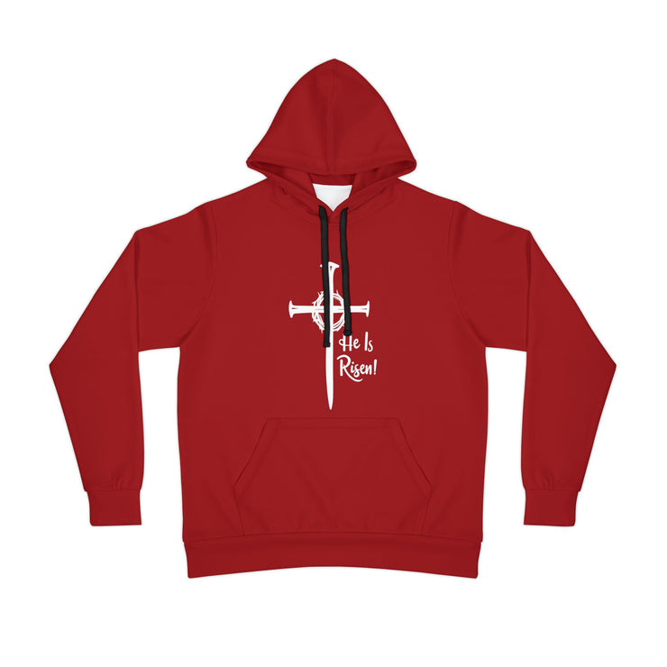 He Is Risen! Red Athletic Hoodie - Inspirational Workout Wear, Easter Gift, Faith-Based Apparel, Casual Hoodie, Religious Fitness Gear